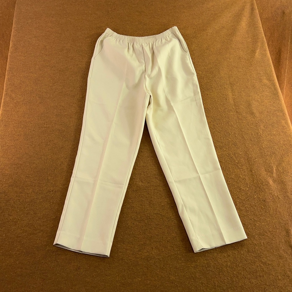 Blair Womens 14PT Cream Elastic Waist Straight Leg Polyester Trousers Pants New